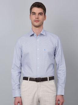 Cantabil - Men Sky Blue Micro Print Formal Full Sleeve Shirt