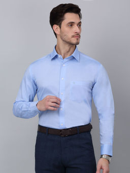 Cantabil - Men Sky Blue Solid Formal Full Sleeve Shirt