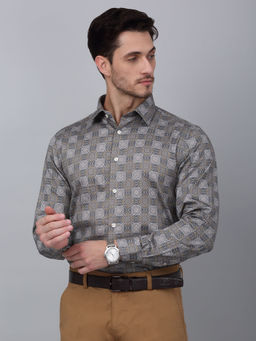 Cantabil - Men Grey Printed Party Wear Full Sleeve Shirt