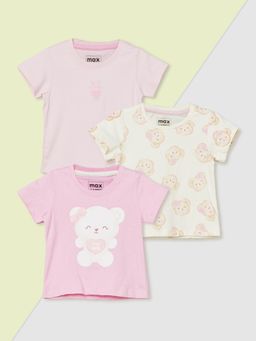 max - Girls Printed T-Shirt (Pack of 3)