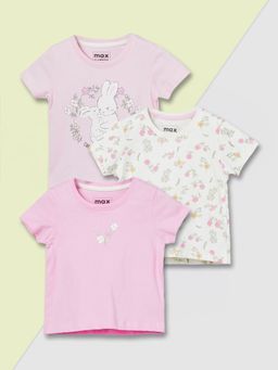 max - Girls Printed T-Shirt (Pack of 3)