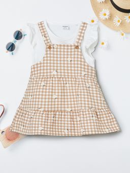 max - Girls Checked Pinafore Dress With Top
