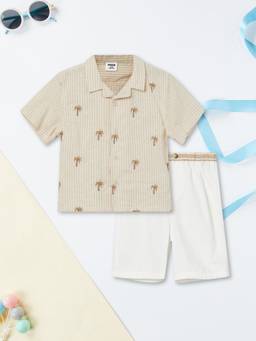 max - Boys Striped Embroidered T-Shirt with Shorts