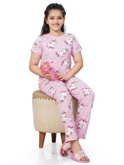 Ninos Dreams - Pink Unicorn Printed Girls Tshirt with Pyjama (Set of 2)