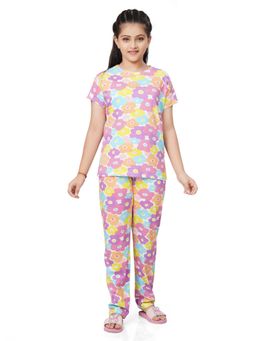Ninos Dreams - Multi-Color Floral Girls T-shirt with Pyjama (Set of 2)