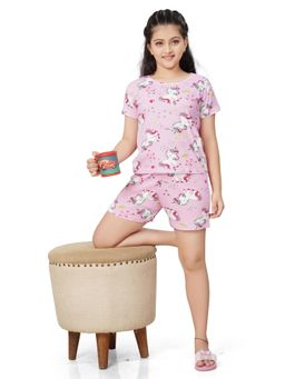 Ninos Dreams - Light Pink Unicorn Printed Girls T-shirt with Shorts (Set of 2)