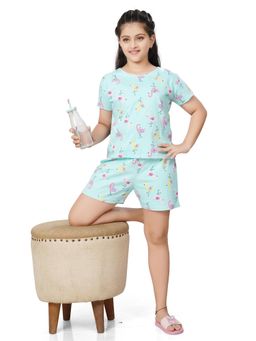Ninos Dreams - Blue Flamingo Printed Girls T-shirt with shorts (Set of 2)