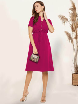 Martini - Magenta Solid Knee Length Dress