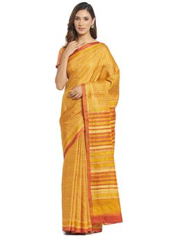 Fabindia - Mustard Hand Block Print Silk Sari