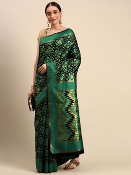 Sangam Prints - Green Cotton Handloom Woven Work Traditional Saree with Unstitched Blouse