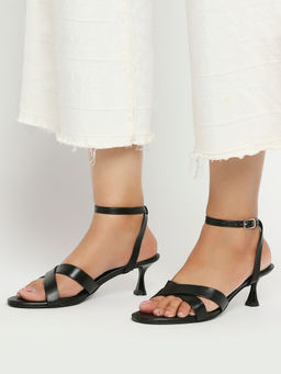 Twenty Dresses by Nykaa Fashion - Black Round Toe Criss Cross Stiletto Heels