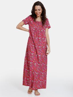 Zivame - Miss Daisy Woven Full Length Nightdress Very Berry-Pink