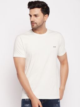 98 Degree North - Mens Cotton Lycra Off White Round Neck T-Shirt