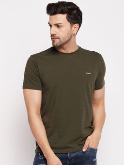 98 Degree North - Mens Cotton Lycra Olive Round Neck T-Shirt