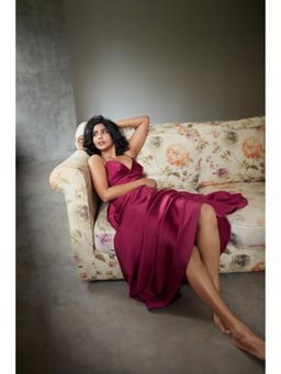 Nirmooha - Ruby Satin Slip Gown with Cross Back