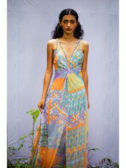 Nirmooha - Multi-Geo Printed Drape Maxi with Embroidered Sequin Straps