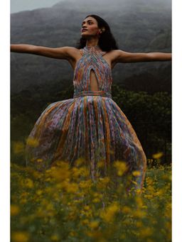 Nirmooha - Halter Neck Cording Printed Maxi Dress