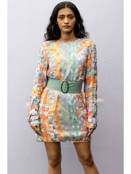 Nirmooha - Multi-Geo Print Matting Mini-Dress with Belt
