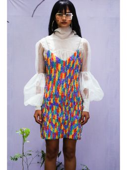 Nirmooha - White Organza Tie-Up Puff Sleeve Shirt