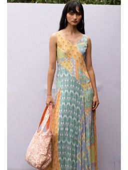 Nirmooha - Printed Panel Godet Flared Dress