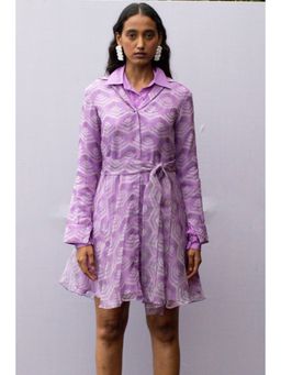 Nirmooha - Lavender Geometric Organza Flared Shirt Dress