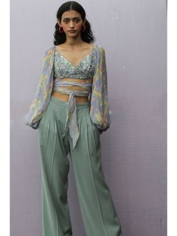 Nirmooha - Balloon Sleeve Crop Top with Waist Tie-Up