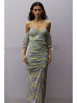 Nirmooha - Fitted Ruched Dress with Puff Sleeves