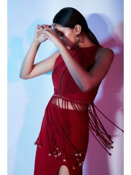 Nirmooha - Beetroot Tasselled Crop Top