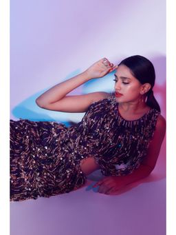 Nirmooha - Navy Blue Embroidered Crop Top