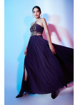 Nirmooha - Navy Blue Hand-Embroidered Dress Maxi