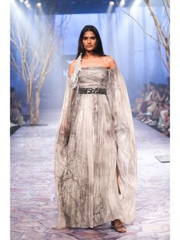 Nirmooha - Grey Cape Sleeve Printed Gown