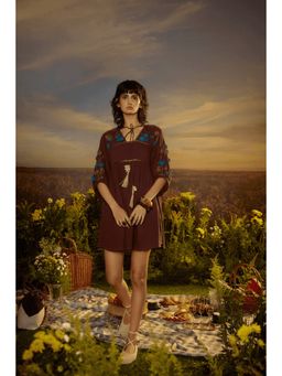 Nirmooha - Vintage Vibe Brown Embroidered Dress