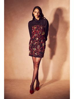 Nirmooha - Purple Embroidered Collar Neck Dress