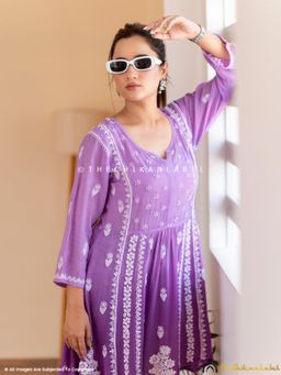 The Chikan Label - Tvisha Crepe A-Line Chikankari Purple Peplum Top