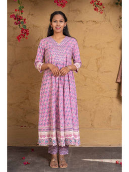 NAVYAS FASHION - Violet Block Printed Cotton Kurta (Set of 2)