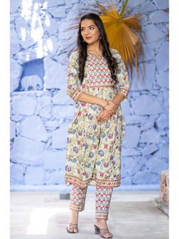 NAVYAS FASHION - Gourd Green Block Printed Cotton Kurta (Set of 2)