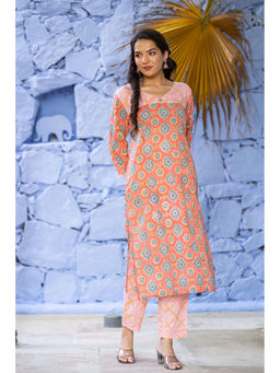 NAVYAS FASHION - Summer Orange Cotton Kurta Pant (Set of 2)