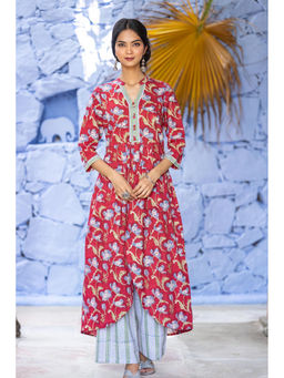 NAVYAS FASHION - Red Long Kurta Palazzo (Set of 2)