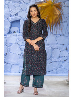 NAVYAS FASHION - Floral Bagru Kurta Pant (Set of 2)