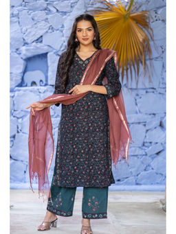 NAVYAS FASHION - Floral Bagru Kurta (Set of 3)