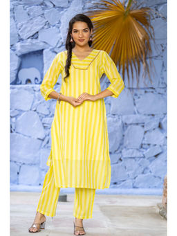 NAVYAS FASHION - Yellow Striped Khari Cotton Kurta (Set of 2)