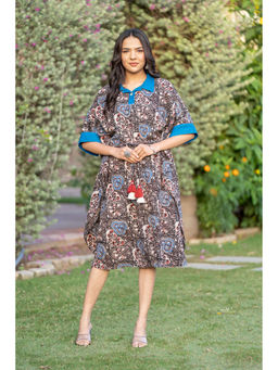NAVYAS FASHION - Bagru Grey Block Printed Kaftan