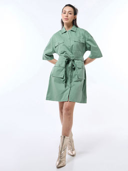 Bewakoof - Women's Green Oversized Shirt Dress