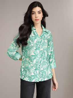 Xpose - Women Green Spread Collar Floral Printed Casual Shirt