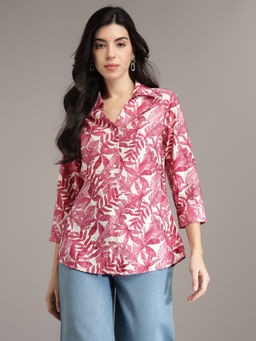 Xpose - Women Pink Spread Collar Floral Printed Casual Shirt