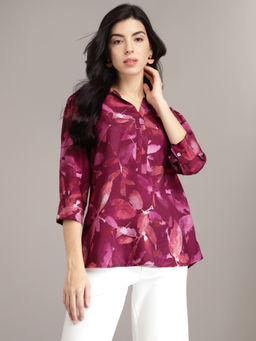 Xpose - Women Pink Floral Printed Lapel Collar Top