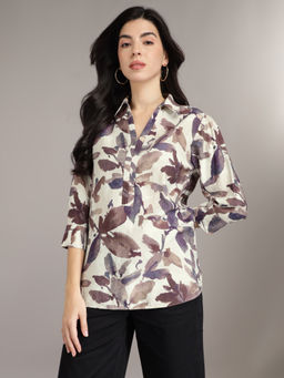 Xpose - Women Mauve Floral Printed Lapel Collar Top