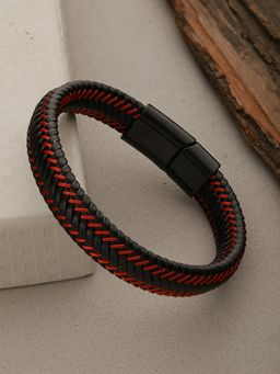 Aatmana - Men Black and Red Leather Wraparound Bracelet
