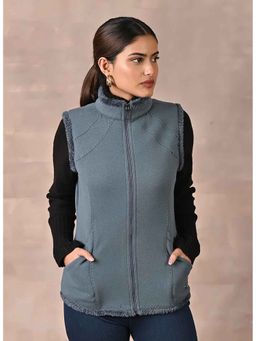 Lakshita - Women Blue Sleeveless Jacket with Fur Detail