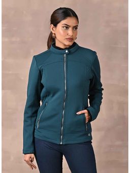 Lakshita - Women Teal Quilted Jacket with Zipper Detail